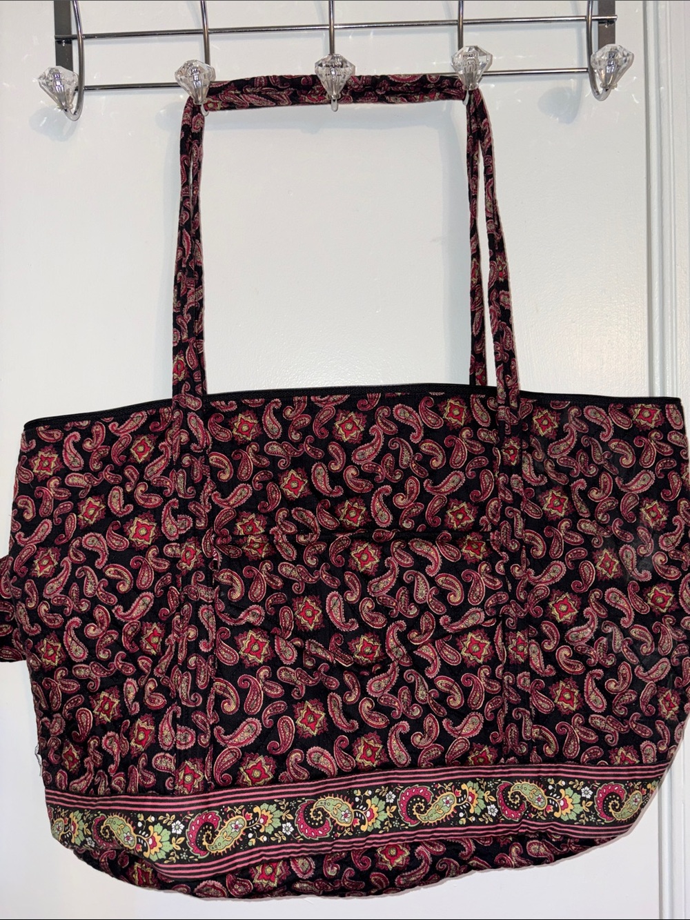 Quilted Paisley Tote Bag in Black and Burgundy